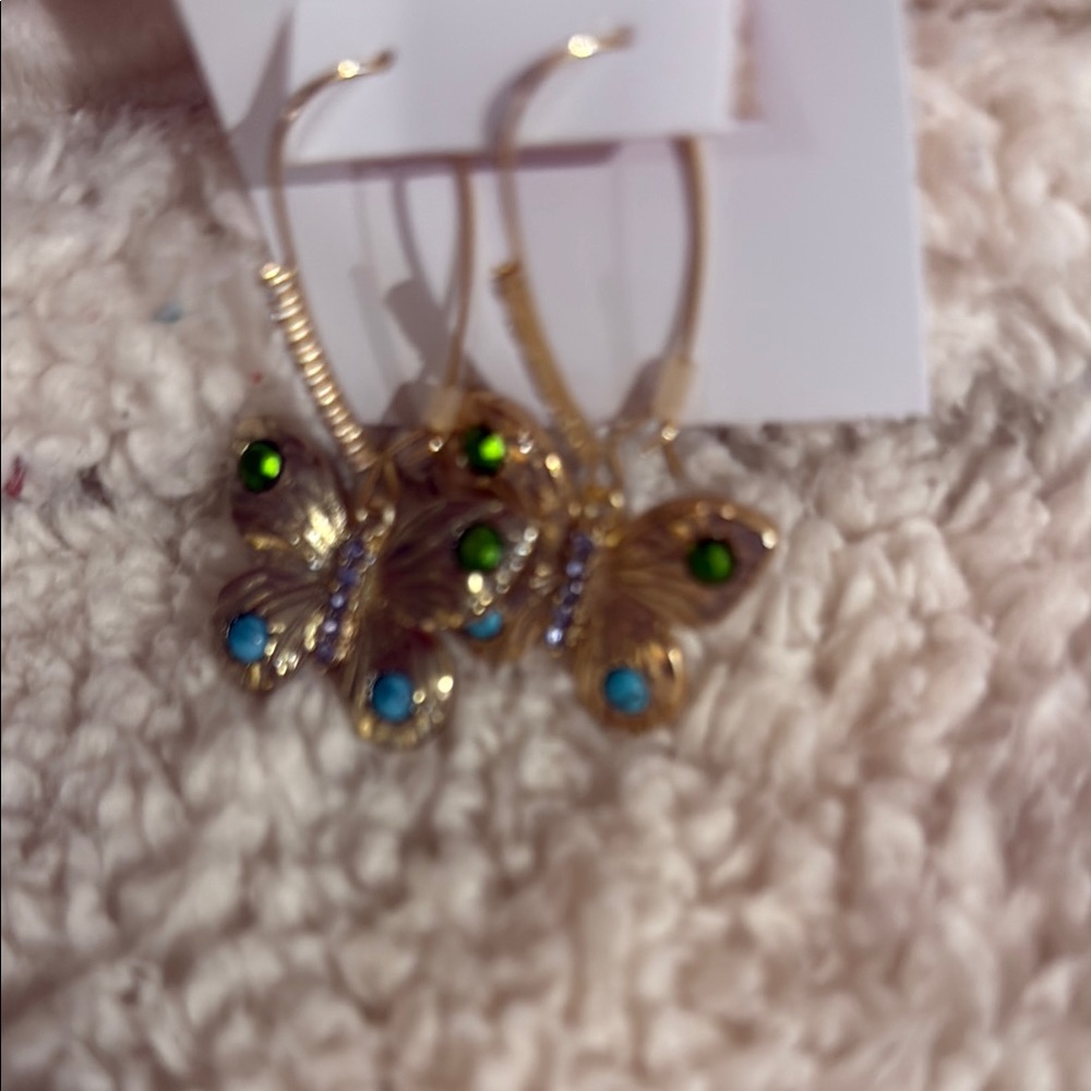 Betsey Johnson Gold Butterfly Earrings. NWT - Picture 3 of 14